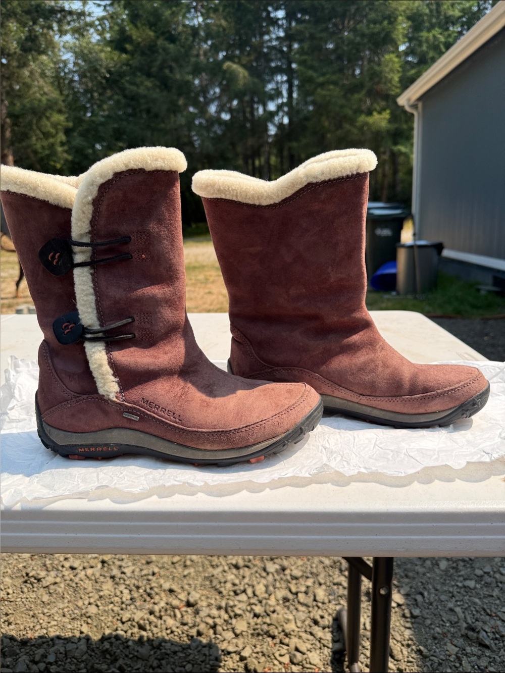 Merrell Women's Brown Suede Shearling-Trim Winter Pull-On Boots
